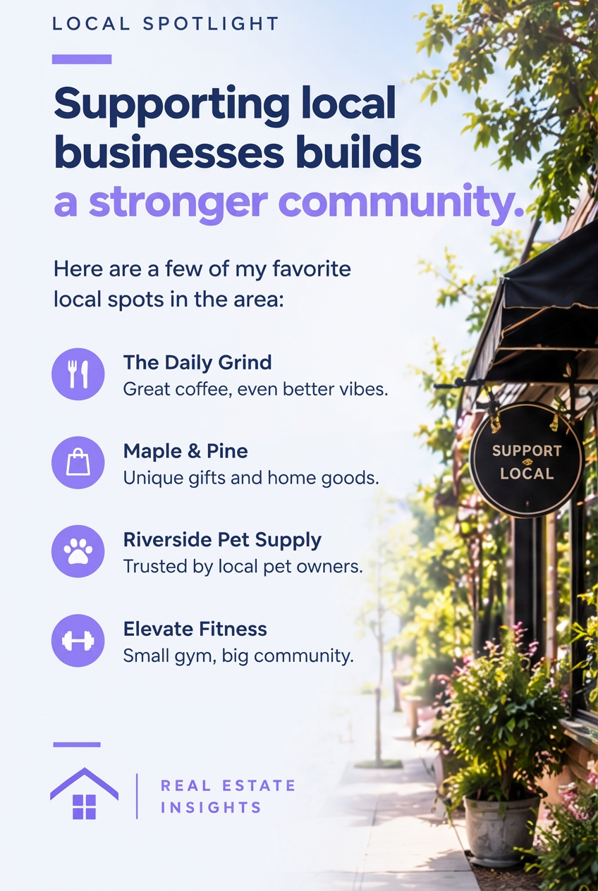 Local business storefront post spotlighting favorite local spots in the area